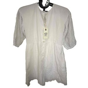 NWT Matilda Jane White Eyelet Button Down Casual Dress 3/4 Sleeve
